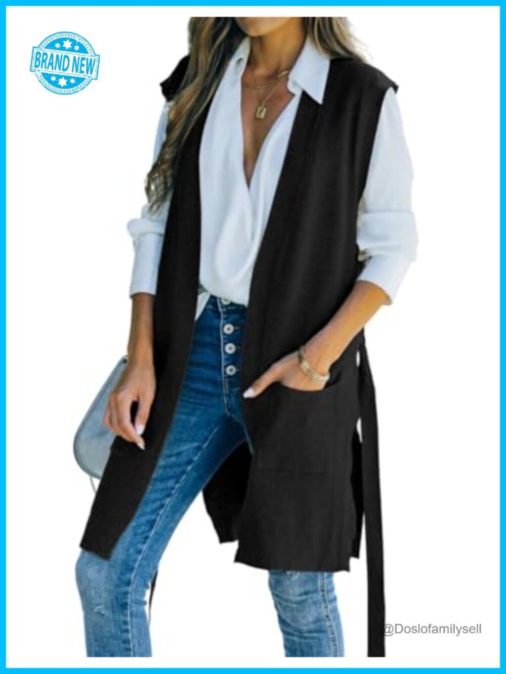 Womens Long Sweater Vest Open Front Sleeveless Cardigan Knit Tops